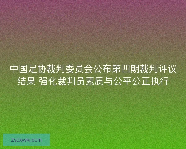 中国足协裁判委员会公布第四期裁判评议结果 强化裁判员素质与公平公正执行