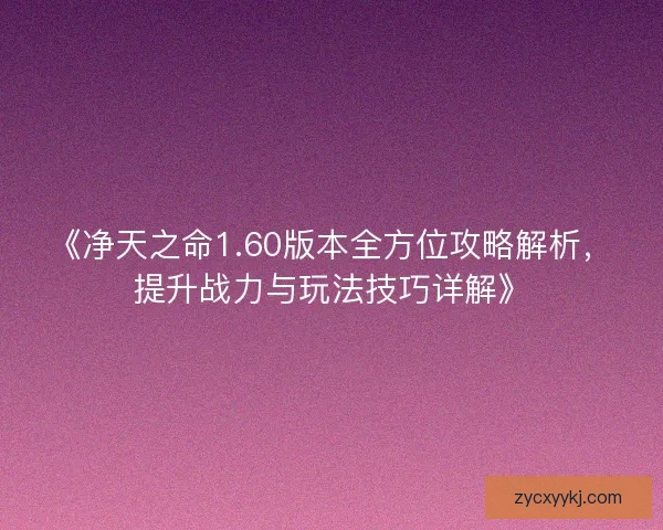 《净天之命1.60版本全方位攻略解析，提升战力与玩法技巧详解》